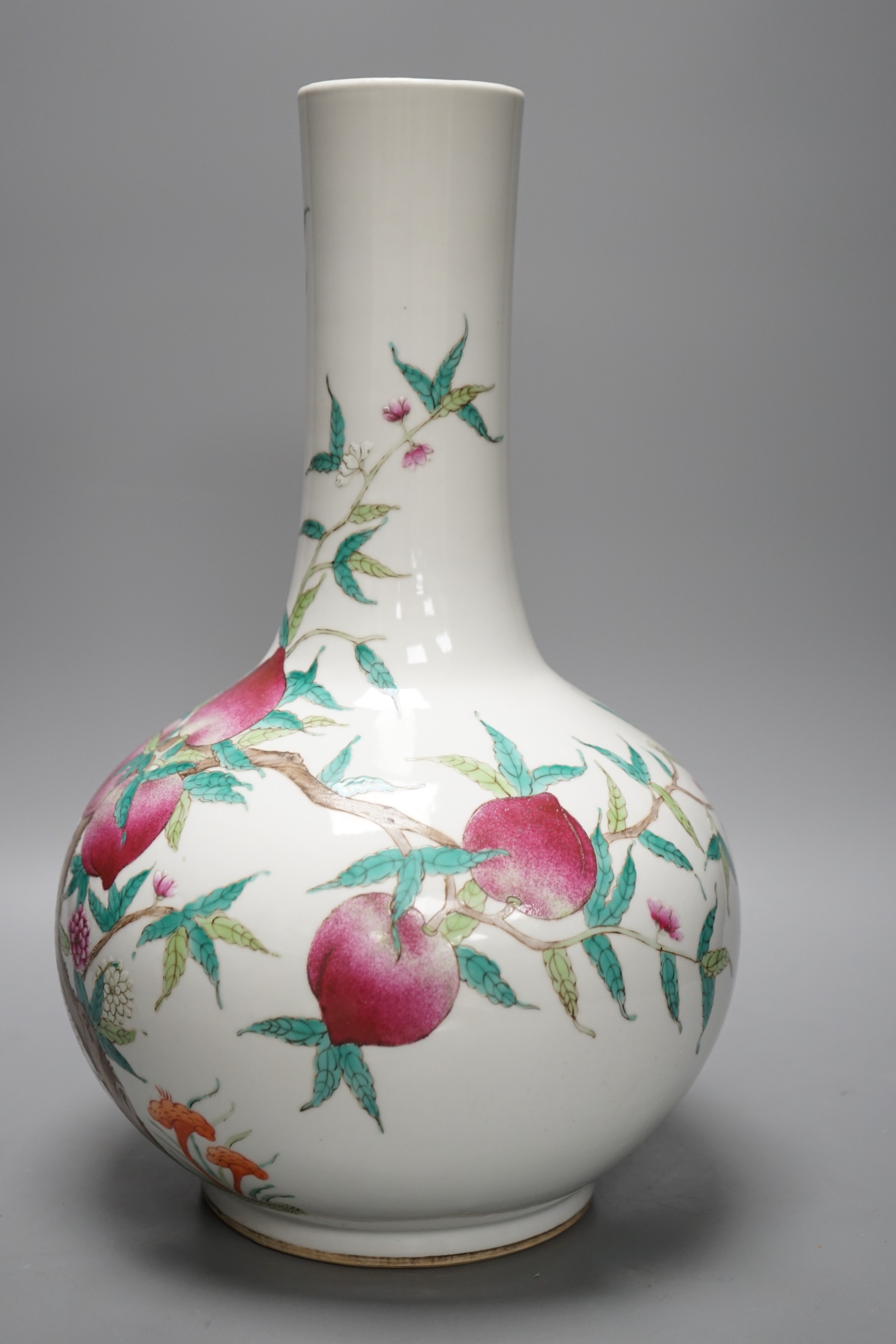 A Chinese famille rose nine peach bottle vase, 40cm